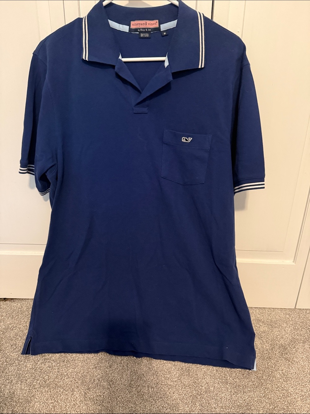 Vineyard Vines Men’s Dark Navy Polo with Pocket & Contrast Trim